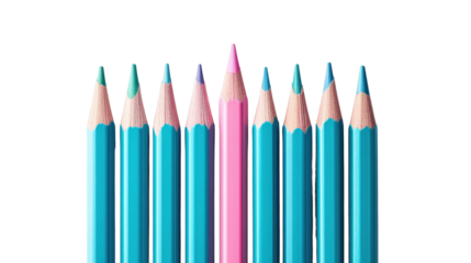 Colorful Pencils with Blue and Pink Leads  on Transparent Background