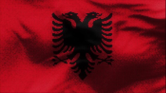 Albania flag with LED screen display. These videos are retro-style, realistic and 4K, and are perfect for creative projects.