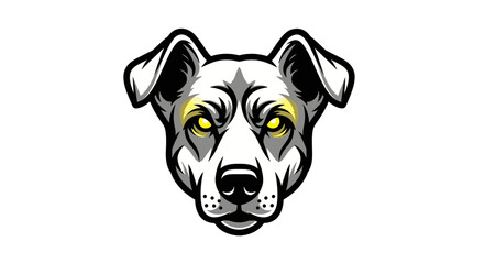 Intense vector dog head with glowing yellow eyes, powerful canine mascot design for modern branding