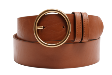 
Tan brown wide leather belt featuring a circular buckle for women isolated on transparent White background png