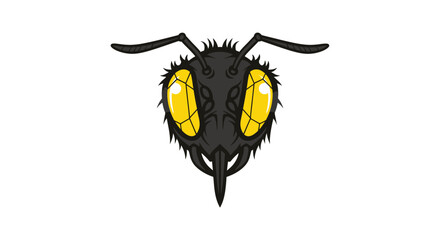 Intense Cartoon Wasp or Hornet Head Vector with Bright Yellow Eyes