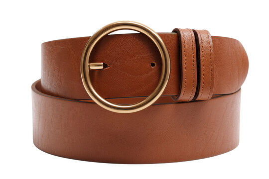 
Tan brown wide leather belt featuring a circular buckle for women isolated on transparent White background png