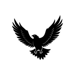 Obraz premium Majestic black eagle with outstretched wings in silhouette isolated on white background