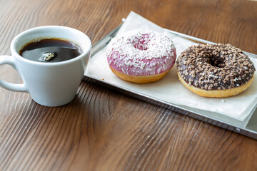 Close-Up of Donuts with a Shot of Espresso