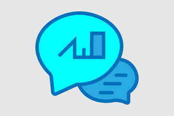 The image features an icon representing communication and data analysis, set against a plain light gray background.
