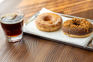 Close-Up of Donuts with a Shot of Espresso