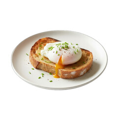 Delicious poached egg on toasted sourdough bread with chives and pepper a perfect breakfast dish isolated on a dark background studio lighting