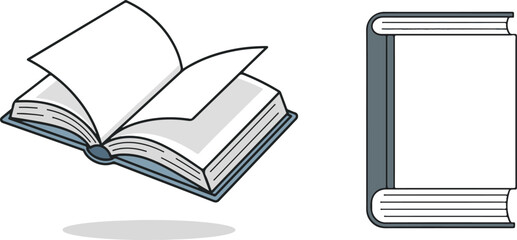 Stylized open and closed book icon set, clean vector art.