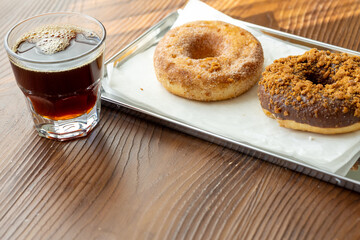 Close-Up of Donuts with a Shot of Espresso