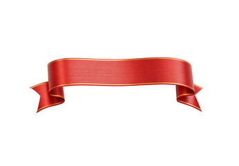 Red satin ribbon banner with gold edges, flowing curved shape wider than previous, three-dimensional elegant appearance, isolated on a transparent background