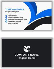 Modern business card design template with blue and black abstract shapes for corporate identity