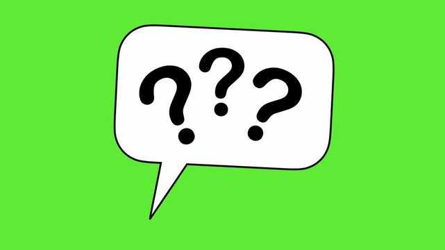 animated video of questions and exclamation mark on white speech bubble on green screen, 4k animation