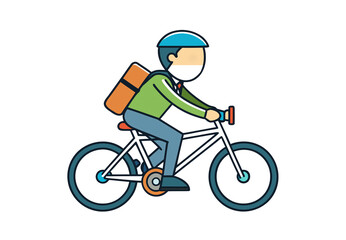 Fototapeta premium Delivery person with orange backpack cycling on white bike, isolated on a transparent background