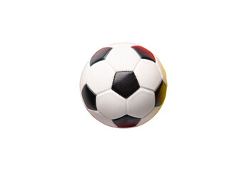 Classic black and white soccer ball with traditional pentagon hexagon pattern on plain white surface, isolated on a transparent background