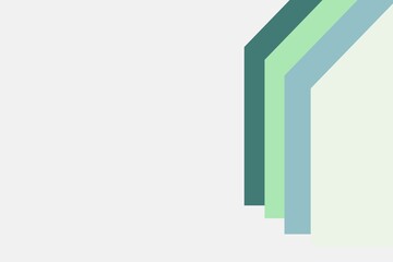 An abstract graphic a solid off-white/light gray background. In the right corner, there are several overlapping, angled layers of color, including dark teal/sage green, light mint green, and pale blue
