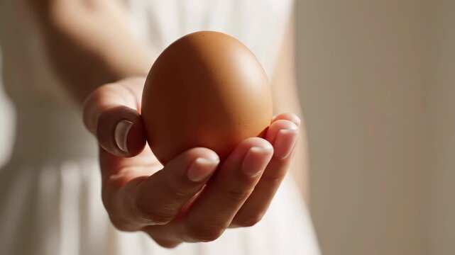 Holding a Brown Egg in Palm of Hand on Sunny Day