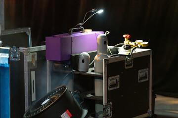 CO2 equipment stored on the backstage for creating stage effects and special effects during live concerts and performances