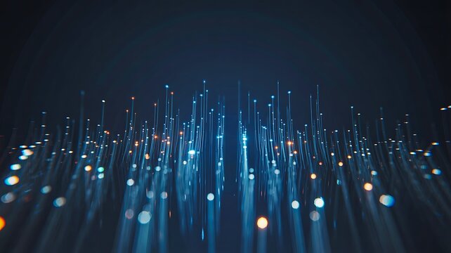 Abstract glowing light streaks and particles on dark background for futuristic technology concept
