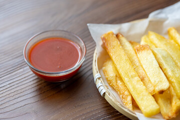 Close-Up of Jumbo Fries with Ketchup
