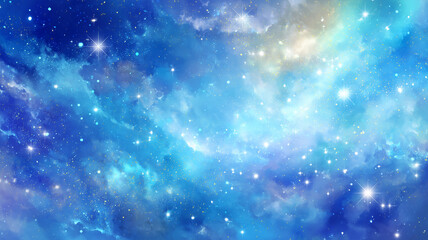 Deep Blue Space Nebula with Twinkling Stars and Cosmic Clouds