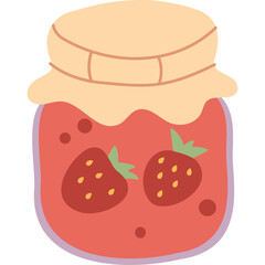 Cute Strawberry Jam Jar With Light Peach Lid On Transparent Background Fresh Fruit Spread Homemade Preserves Sweet Breakfast Ingredient