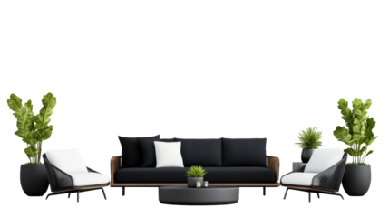 Modern Patio Set with Plants on Transparent Background