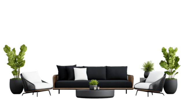 Modern Patio Set with Plants on Transparent Background