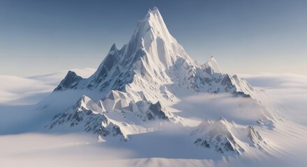 Majestic snow-covered mountain peak rising above a sea of clouds capturing serene winter landscapes
