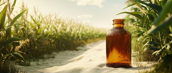 Tranquil cornfield scenery with farmhouse landscape