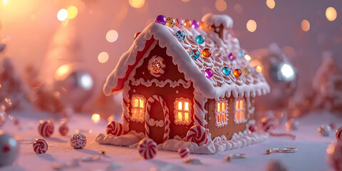Naklejka premium Festive Gingerbread House with Candies