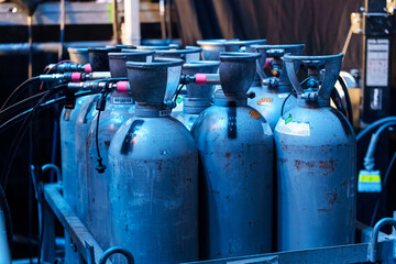CO2 canisters and related equipment stored backstage for stage and special effects during live concerts and performances