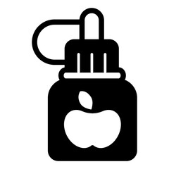 Obraz premium Jar of apple solid icon, vaping concept. Vector graphics. Filling liquid sign on white background, style icon mobile or web design.