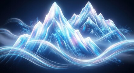 Abstract ice mountains with energy waves concept art for digital display rendering