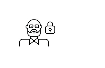 Older man and lock. Safeguarding personal information and data. Pixel perfect, editable stroke vector icon
