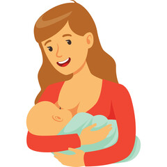 Mother Breastfeeding Baby With Love And Care In A Flat Design Style On A Transparent Background Showing A Tender Bonding Moment