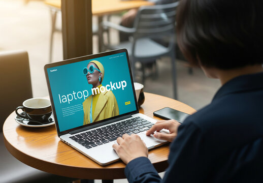 A woman using a laptop in her lunch time