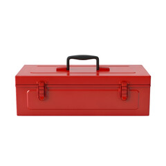 Red metal toolbox with a black handle