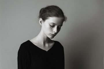 young woman with closed eyes single tear glistening on her cheek embodies profound sense of hope for future