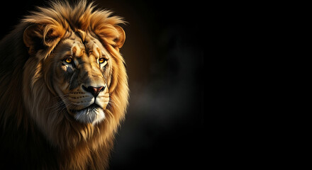 Fototapeta premium Majestic Lion's Gaze A Symbol of Strength and Royalty in the Wild