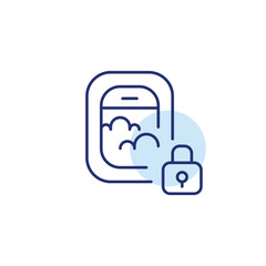 Airplane window with clouds and lock. Safe travel. Pixel perfect, editable stroke vector icon