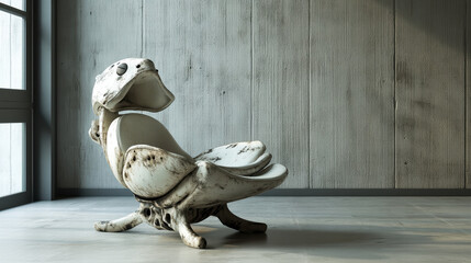 A unique sculptural chair designed to resemble a fantastical creature
