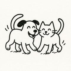 Obraz premium Happy cartoon dog and cat in monochrome with smiles