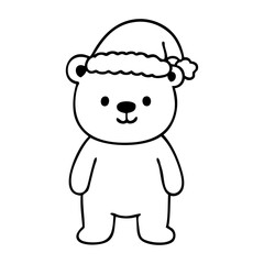 Fototapeta premium Teddy Bear navideño. Dibujo sencillo con líneas de osito simpático con sombrero de Santa Claus para tarjetas y felicitaciones de Navidad