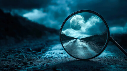 Moonlit path reflected in mirror, symbolizing perspective and inner clarity