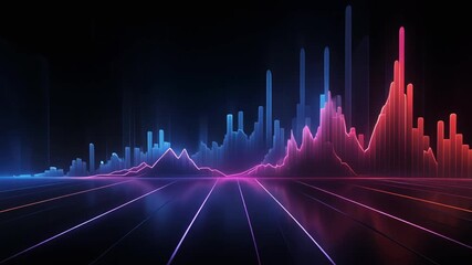 Abstract digital cityscape with vibrant neon lights, futuristic data visualization, creating a dynamic and modern graphic. - Powered by Adobe