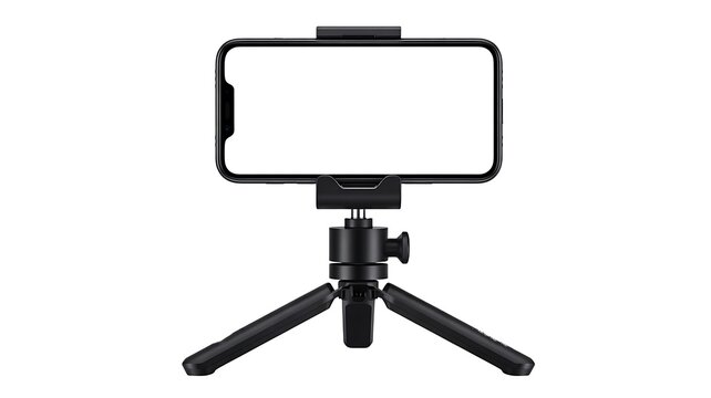 Smartphone on tripod for video recording setup
