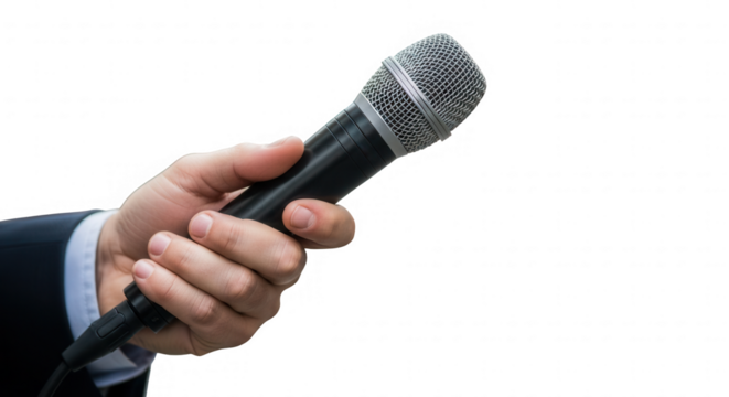 Hand Holding Microphone speaking interview