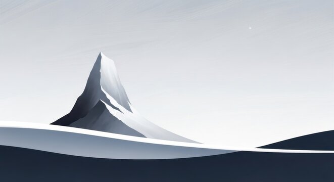 Minimalist mountain landscape with muted tones evokes a sense of serene solitude