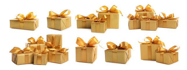 Set of gift boxes on white background