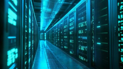 Server room displaying data processing and network technology - Powered by Adobe